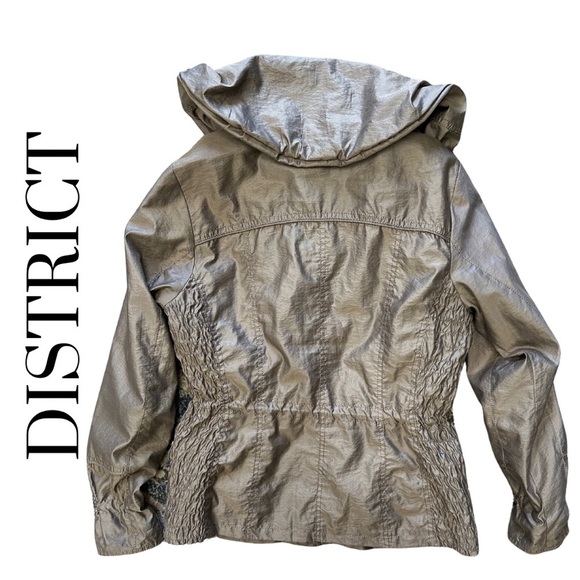 District Women’s Lightweight Jacket Ruching Detail Metallic Grey Brown  Medium - Picture 2 of 7